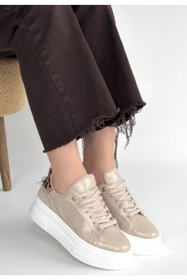 Kadın Sneaker Bej Rugan Bağcıklı Günlük Spor Ayakkabı