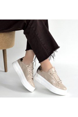 Kadın Sneaker Bej Rugan Bağcıklı Günlük Spor Ayakkabı