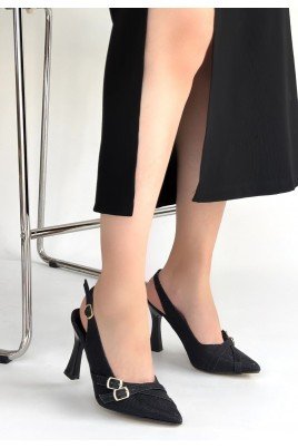 Jedda Siyah Simli Cilt Topuklu Ayakkabı