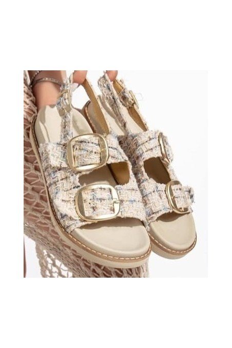 Olira Bej Simli Kemerli Sandalet