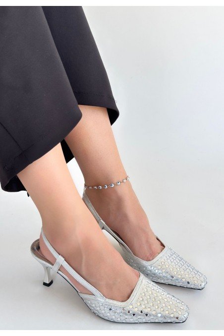 Sione Gümüş Cilt Topuklu Ayakkabı