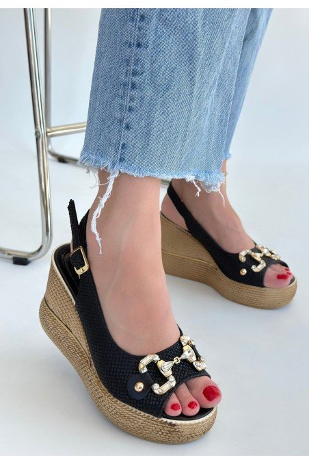 Caver Siyah Cilt Dolgu Topuk Sandalet