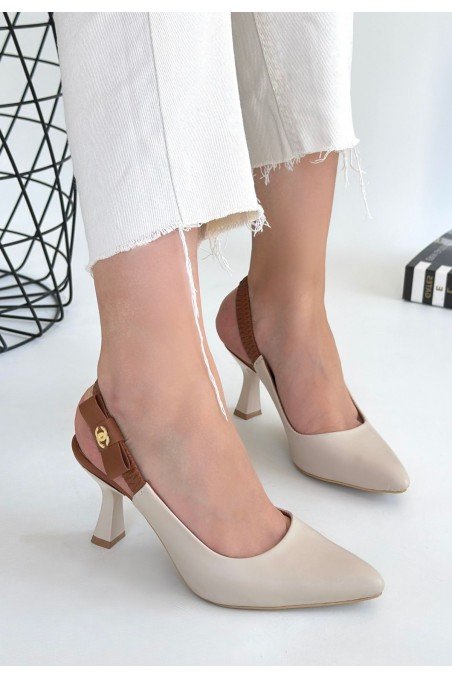 Toran Bej Cilt Topuklu Ayakkabı