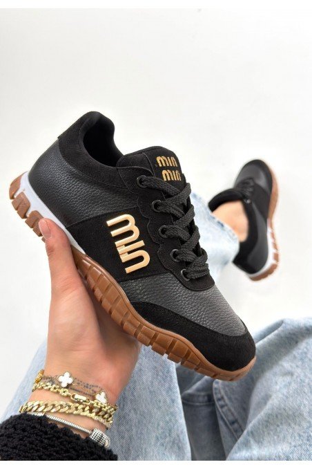 Marje Siyah Cilt Bağcıklı Spor Ayakkabı