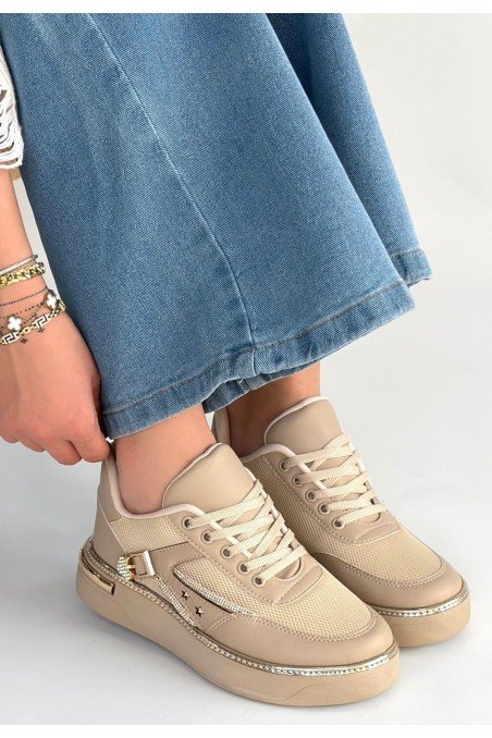 Junda Bej Cilt Bağcıklı Spor Ayakkabı