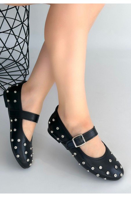 Ritta Siyah Cilt Kemerli Babet Ayakkabı