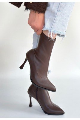 Orjen Kahverengi Cilt Streç Topuklu Bot