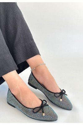 Sarra Siyah Saten İşlemeli Babet Ayakkabı