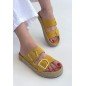 Loera Sarı Nubuk Çift Tokalı Terlik