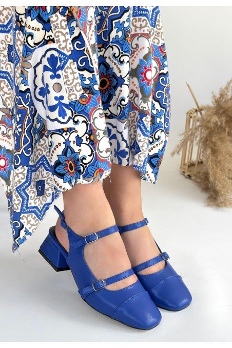 Doran Mavi Cilt Topuklu Ayakkabı