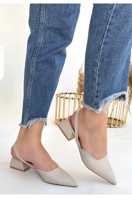 Jenti Bej Cilt Topuklu Ayakkabı