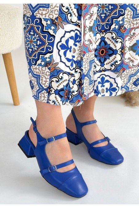 Doran Mavi Cilt Topuklu Ayakkabı