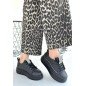 Leope Siyah Cilt Bağcıklı Spor Ayakkabı