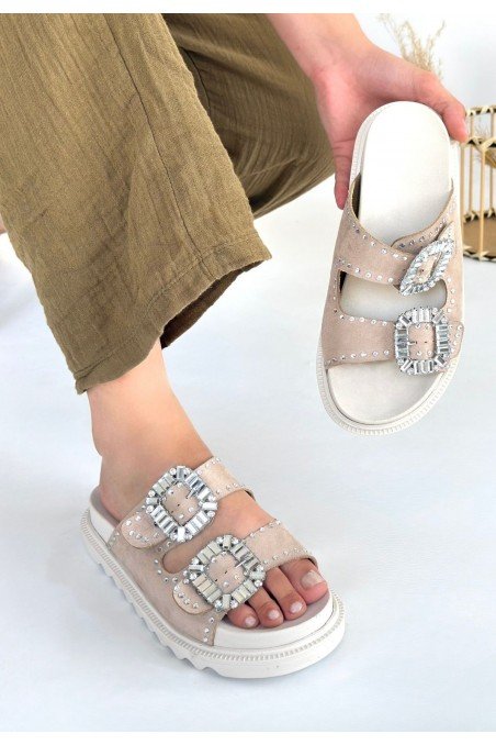 Juana Bej Nubuk Taşlı Terlik