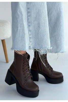 Tsan Kahverengi Cilt Bağcıklı Topuklu Bot