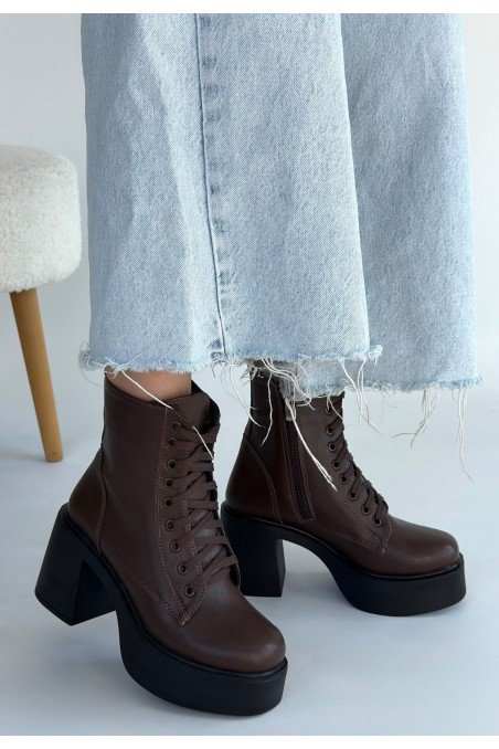 Tsan Kahverengi Cilt Bağcıklı Topuklu Bot