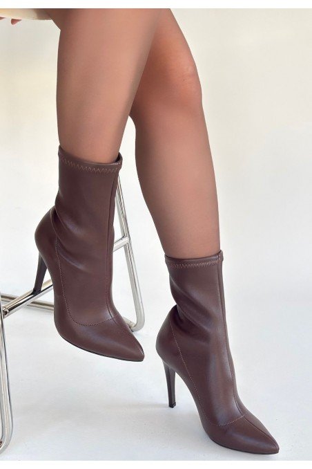 Verena Acı Kahve Cilt Topuklu Streç Bot