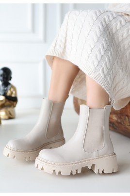 Ninle Bej Cilt Topuklu Bot