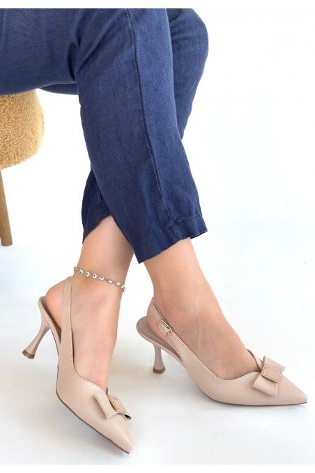 Leyya Bej Cilt Topuklu Ayakkabı