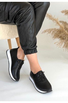 Tone Siyah Cilt Bağcıklı Spor Ayakkabı