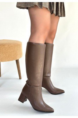 Roksa Acı Kahvei Cilt Topuklu Çizme