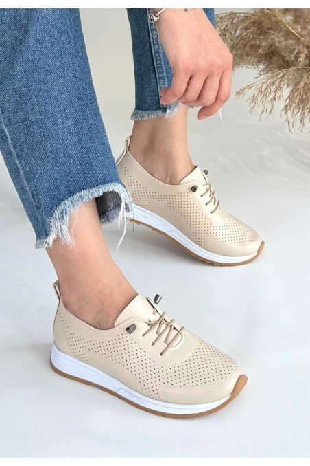 Tone Bej Cilt Bağcıklı Spor Ayakkabı