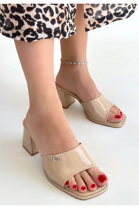 Miyon Bej Rugan Topuklu Terlik