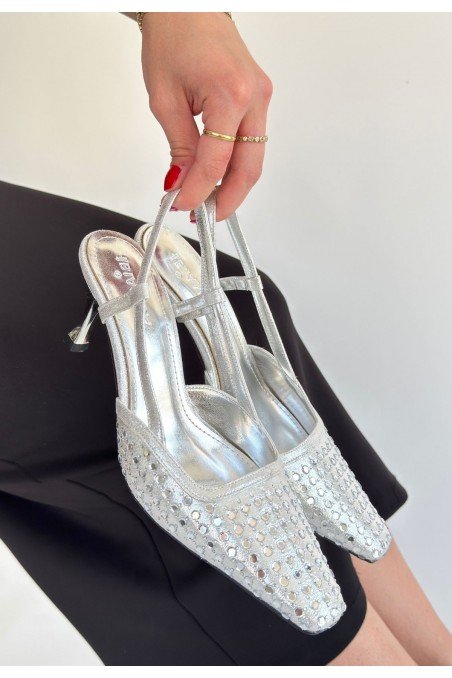 Sione Platin Cilt Topuklu Ayakkabı