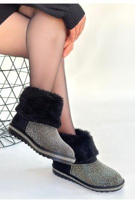 Linka Siyah Süet Siyah Boncuk İşlemeli Bot