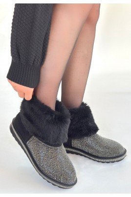 Linka Siyah Süet Siyah Boncuk İşlemeli Bot