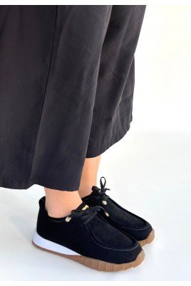 Sier Siyah Süet Bağcıklı Spor Ayakkabı