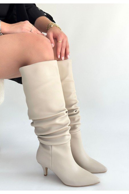 Zelya Bej Cilt Topuklu Çizme