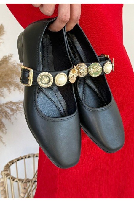 Koope Siyah Cilt Babet Ayakkabı