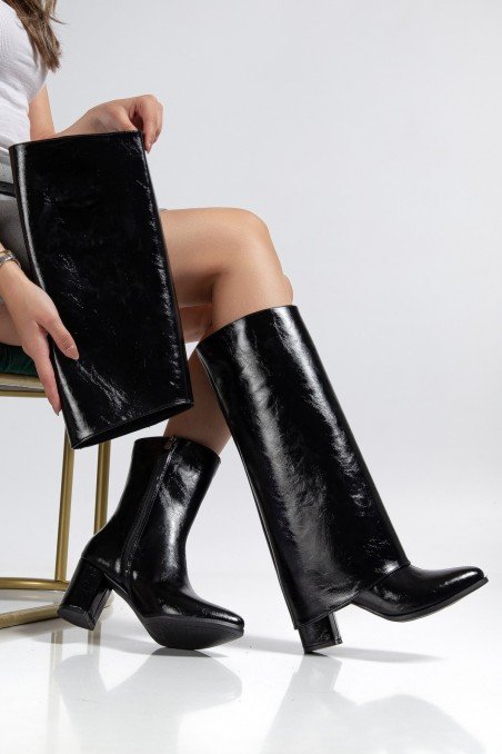 Wila Kahverengi Parlak Topuklu Tak Çıkar Çizme