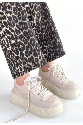 Emwa Bej Cilt Bağcıklı Spor Ayakkabı