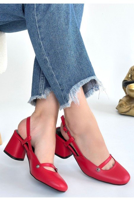 Jecci Kırmızı Cilt Topuklu Ayakkabı
