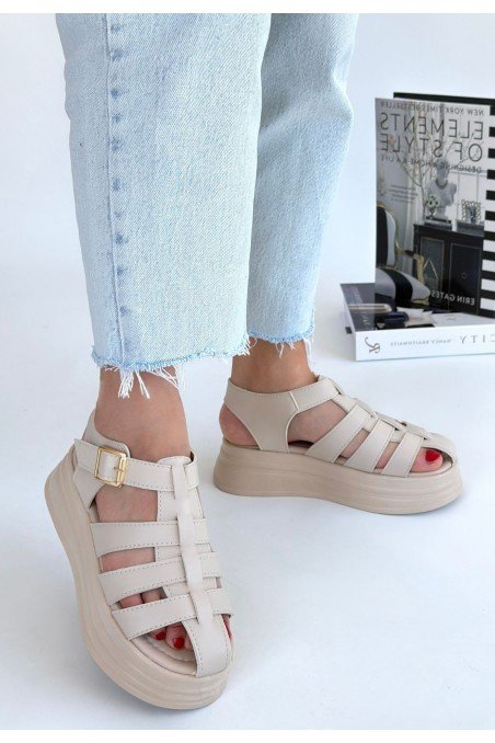 Toten Bej Cilt Kemerli Sandalet