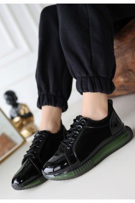 Piona Siyah Rugan Yeşil Tabanlı Spor Ayakkabı