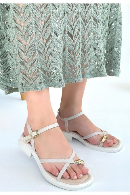 Nordi Bej Cilt Kemerli Sandalet