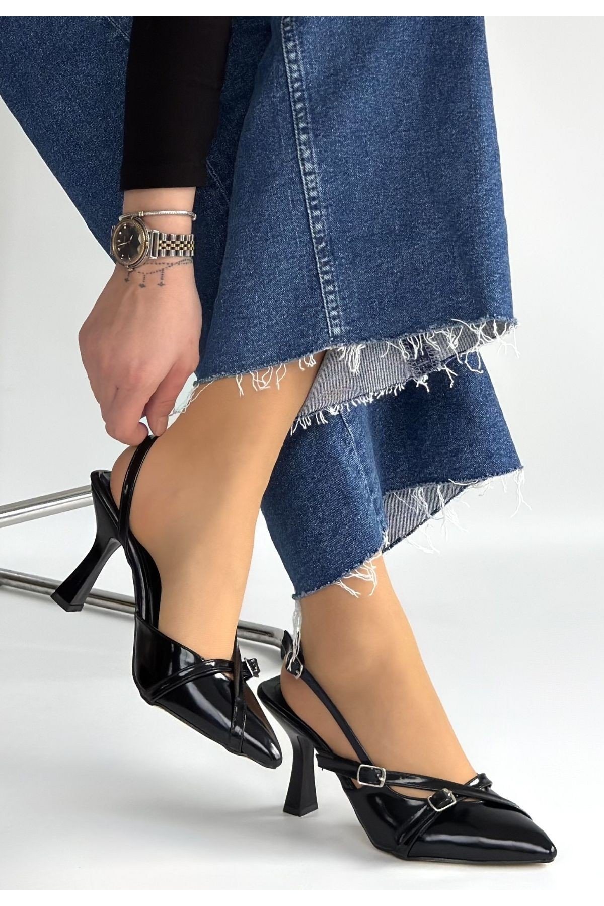 Kadın Topuklu Ayakkabı Siyah Rugan Abiye & Gece Şık Ofis