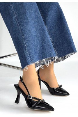 Kadın Topuklu Ayakkabı Siyah Rugan Abiye & Gece Şık Ofis