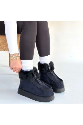 Kadın Bot Siyah Süet Kısa Bot Rahat Taban Günlük Kullanım