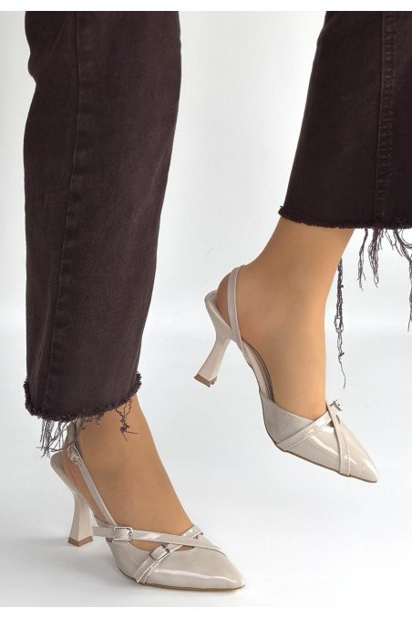 Kadın Topuklu Ayakkabı Bej Rugan Abiye & Gece Şık Ofis