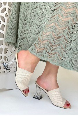 Kadın Topuklu Terlik Ten Triko Şık Ev & Dış Mekan Günlük