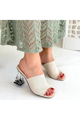 Kadın Topuklu Terlik Ten Triko Şık Ev & Dış Mekan Günlük