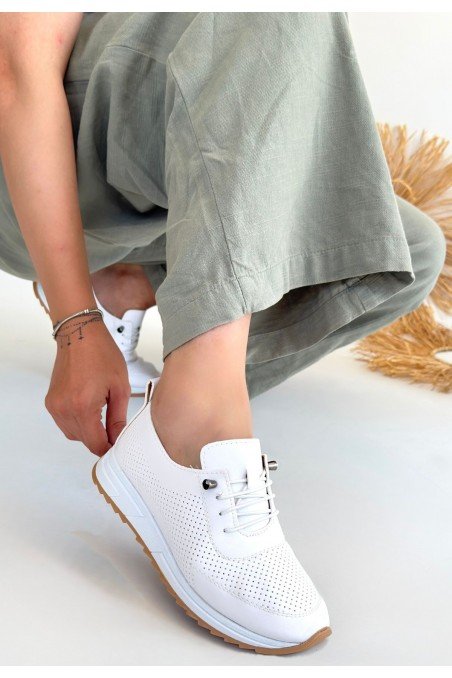 Kadın Sneaker Beyaz Cilt Bağcıklı Günlük Spor Ayakkabı
