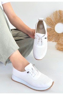 Kadın Sneaker Beyaz Cilt Bağcıklı Günlük Spor Ayakkabı