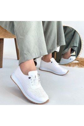 Kadın Sneaker Beyaz Cilt Bağcıklı Günlük Spor Ayakkabı