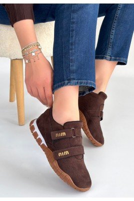 Tunga Kahverengi Süet Cırt Cırtlı Spor Ayakkabı