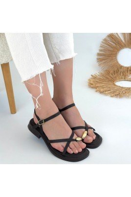 Kadın Sandalet Kahverengi Cilt Kemerli Yazlık Günlük Rahat Taban